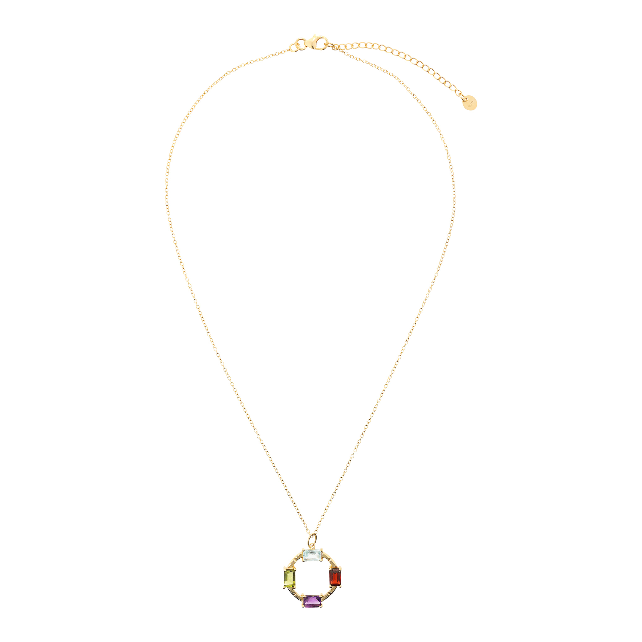 Collana in Argento 925 placcato Oro Giallo 18Kt con Pendente di Pietre Naturali Sfaccettate