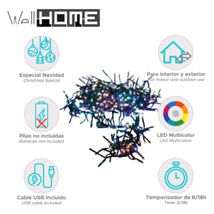 guirnalda de 192 luces led multicolor con 8 funciones y temporizador - 1,4 metros
