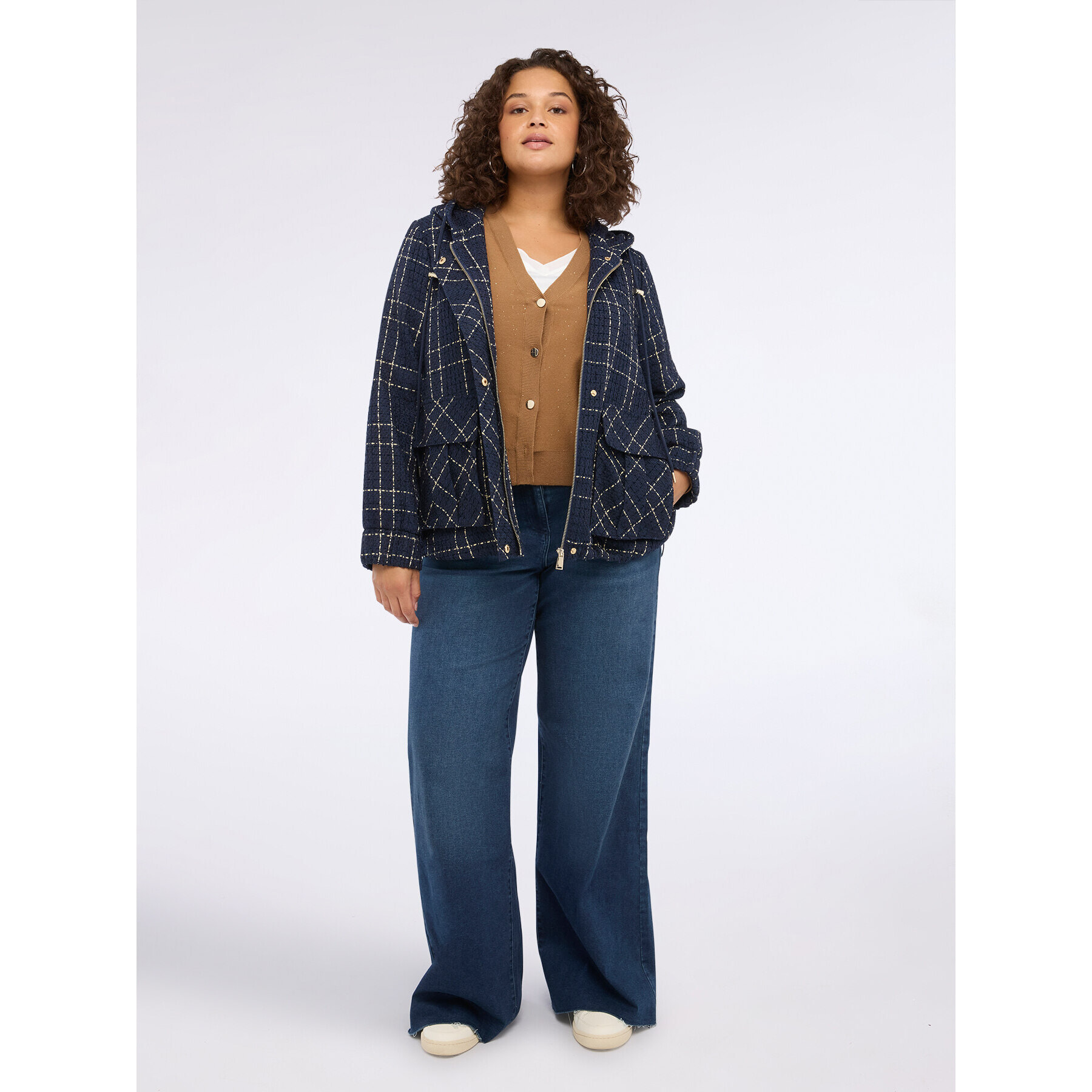 Fiorella Rubino - Giacca jacquard a quadri con cappuccio - Blu