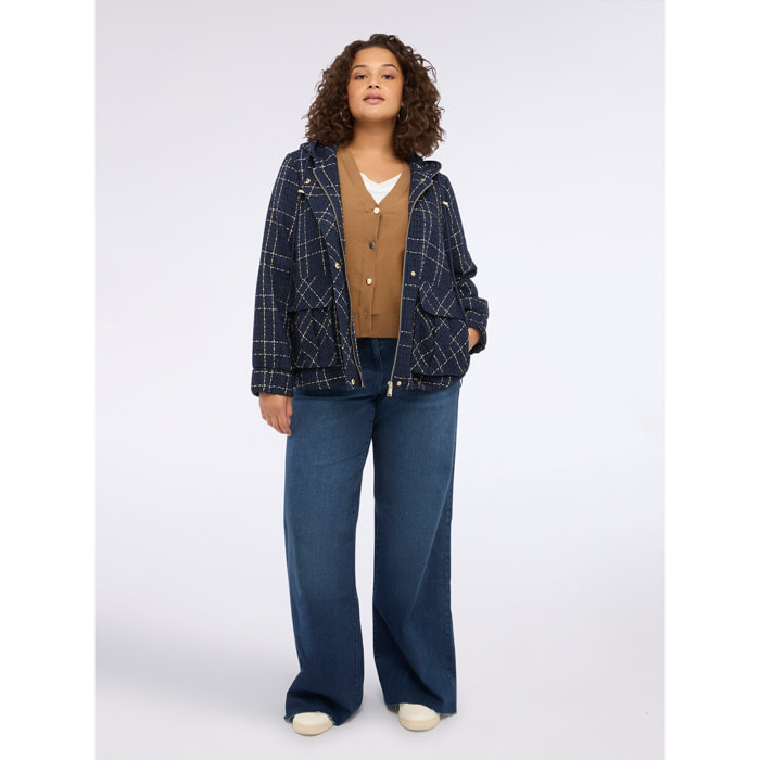 Fiorella Rubino - Giacca jacquard a quadri con cappuccio - Blu