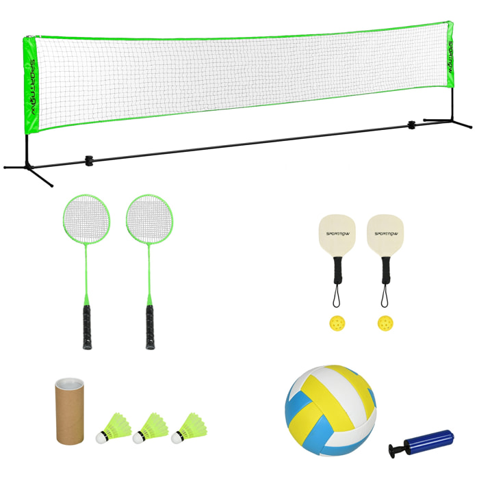 Set de Bádminton de 7 Piezas Juego de Bádminton con 2 Raquetas de Bádminton 3 Bádminton 2 Raquetas de Pickleball 2 Pickleball Pelota de Voleibol y Red con Soporte Negro y Verde