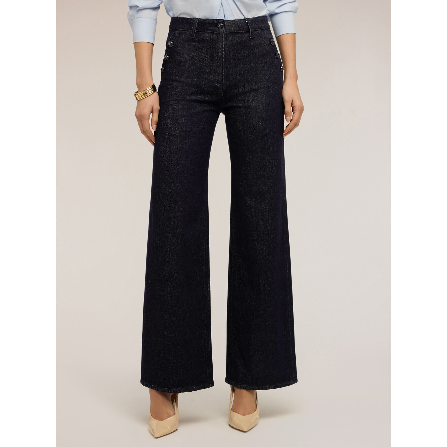 Motivi - Jeans palazzo con bottoni decorativi - Blu