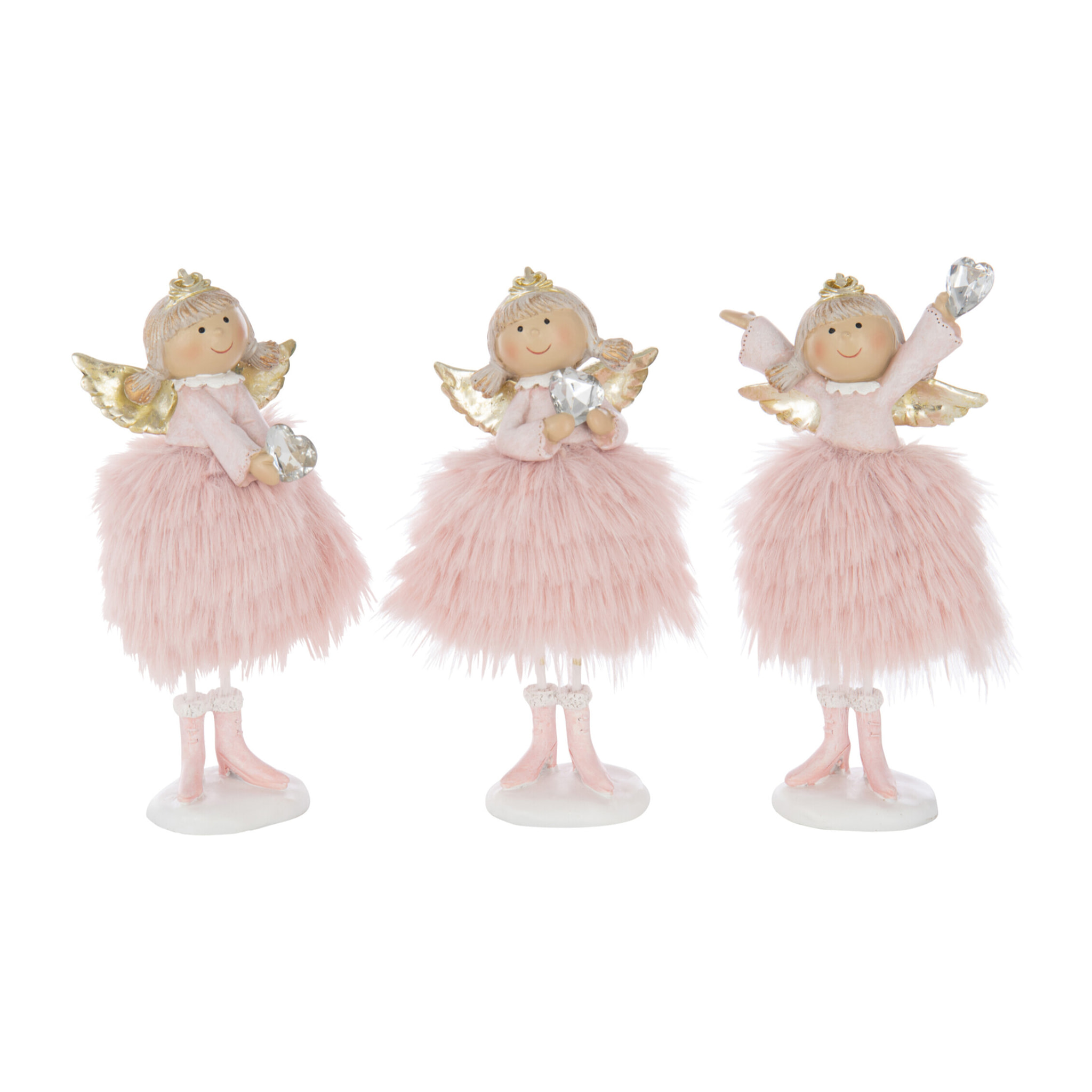 J-Line figurine Ange Coeur - polyrésine - rose - large - 3 pcs
