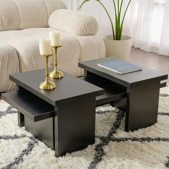 Table basse gigogne design – effet bois noir (3 pièces) MARFA