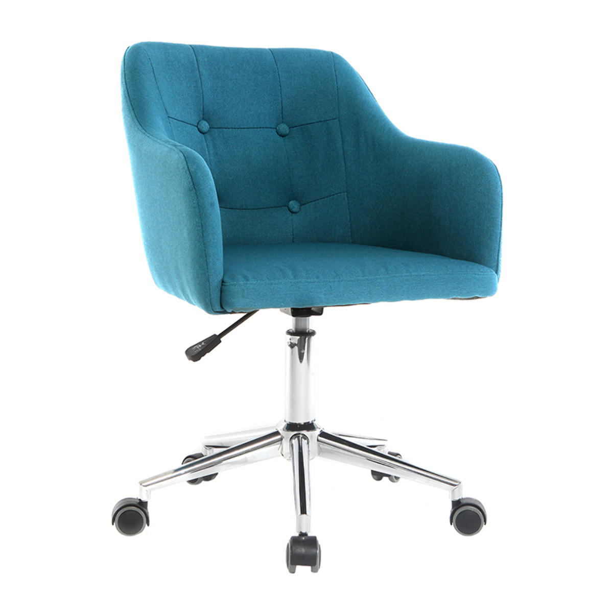 Chaise de bureau à roulettes capitonnée en tissu bleu canard et acier chromé BALTIK