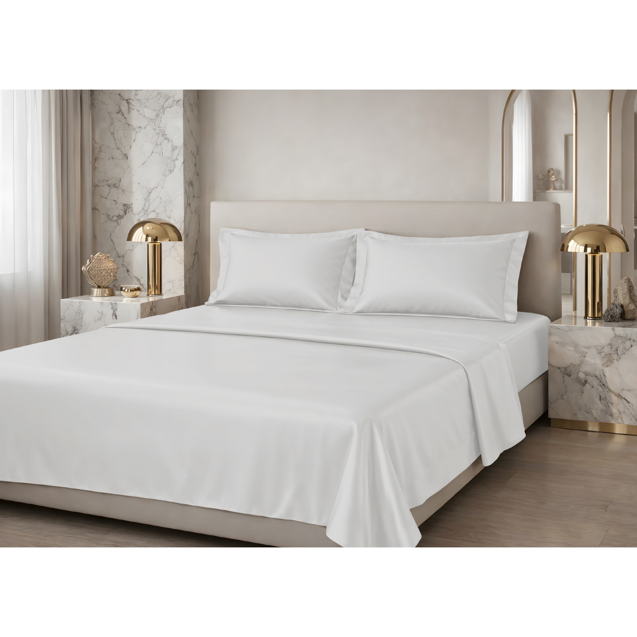 Completo Lenzuola Estate/Inverno 100% Raso Cotone Tinta Unita Bianco 01 GI