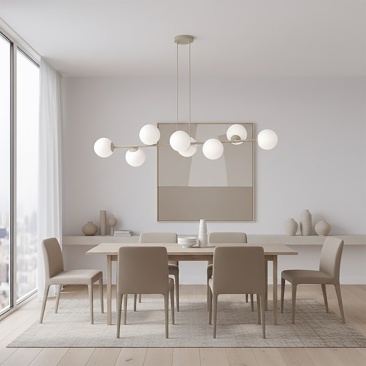Lampada a sospensione Magnus in acciaio moka e vetro opalino