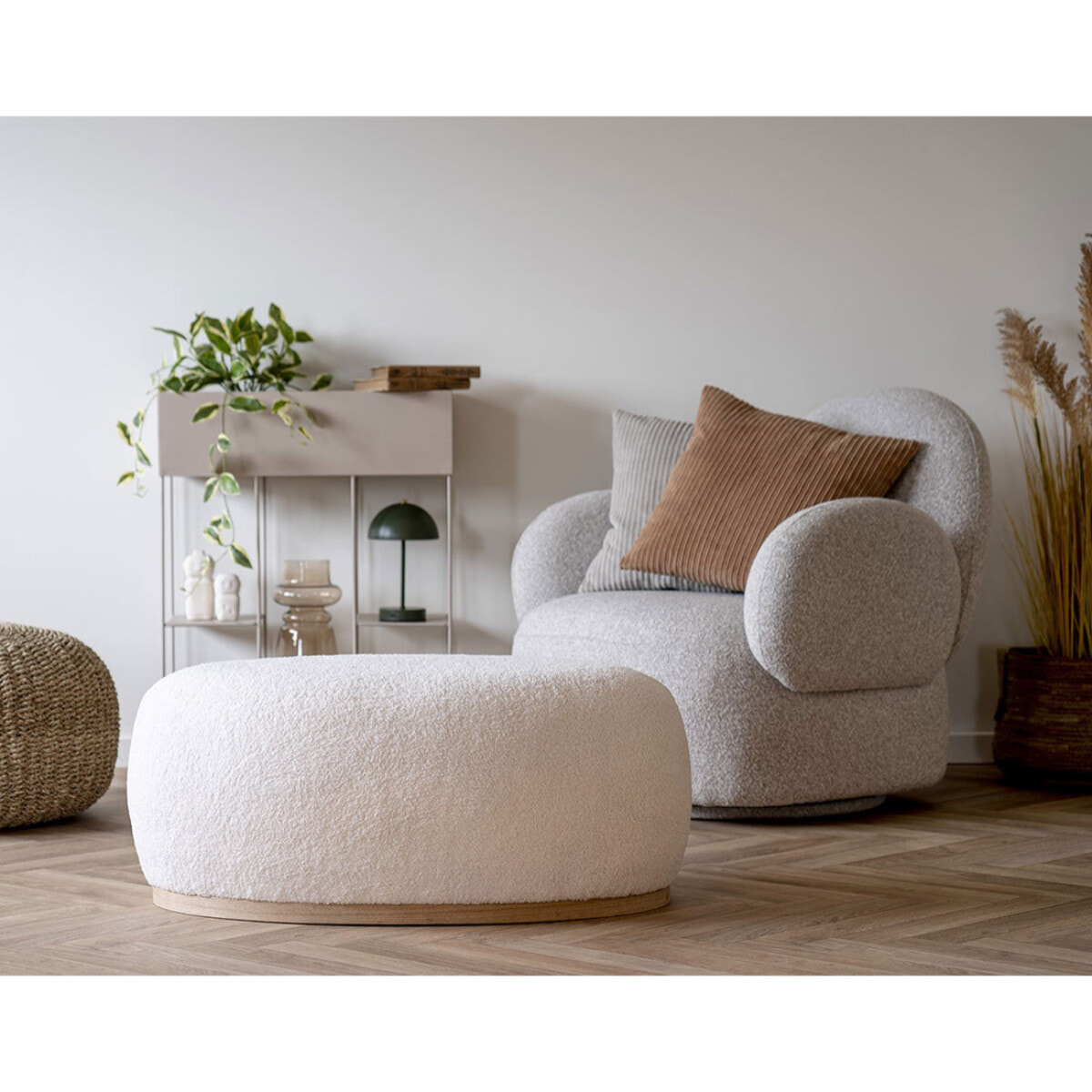 Amy - pouf - en tissu bouclette - Blanc