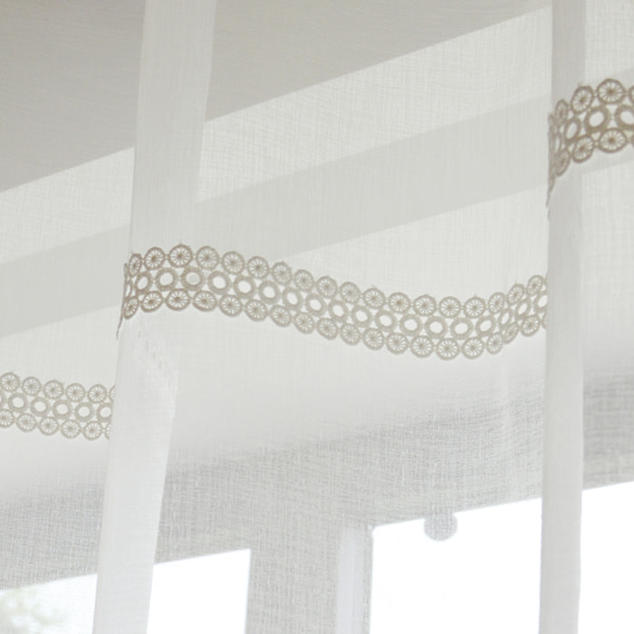 Paire de voilages avec ruban macramé - Blanc cassé