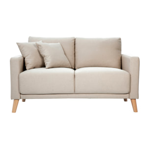 Canapé 2 places en tissu beige et bois clair MUNIK