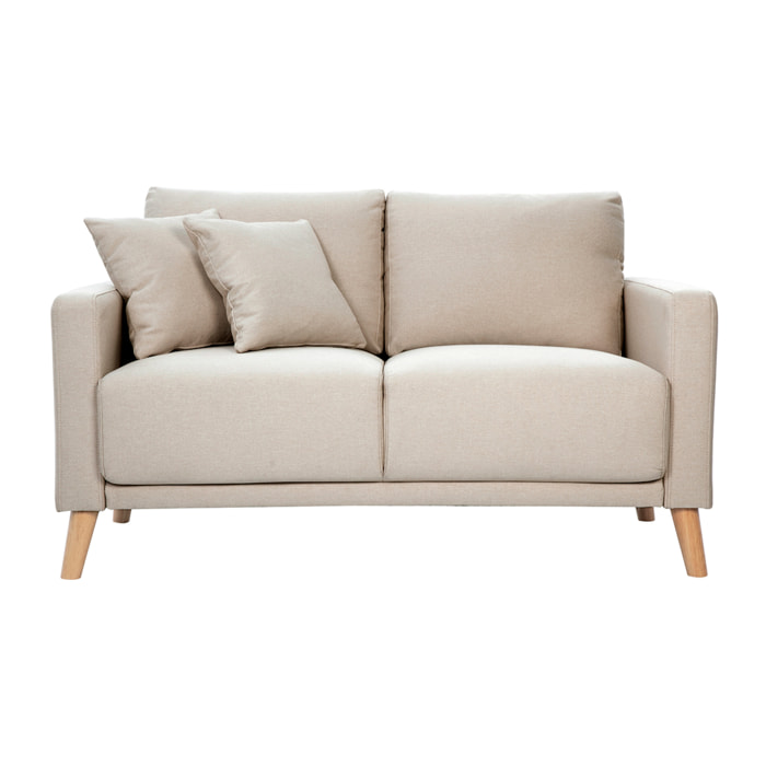 Canapé 2 places en tissu beige et bois clair MUNIK