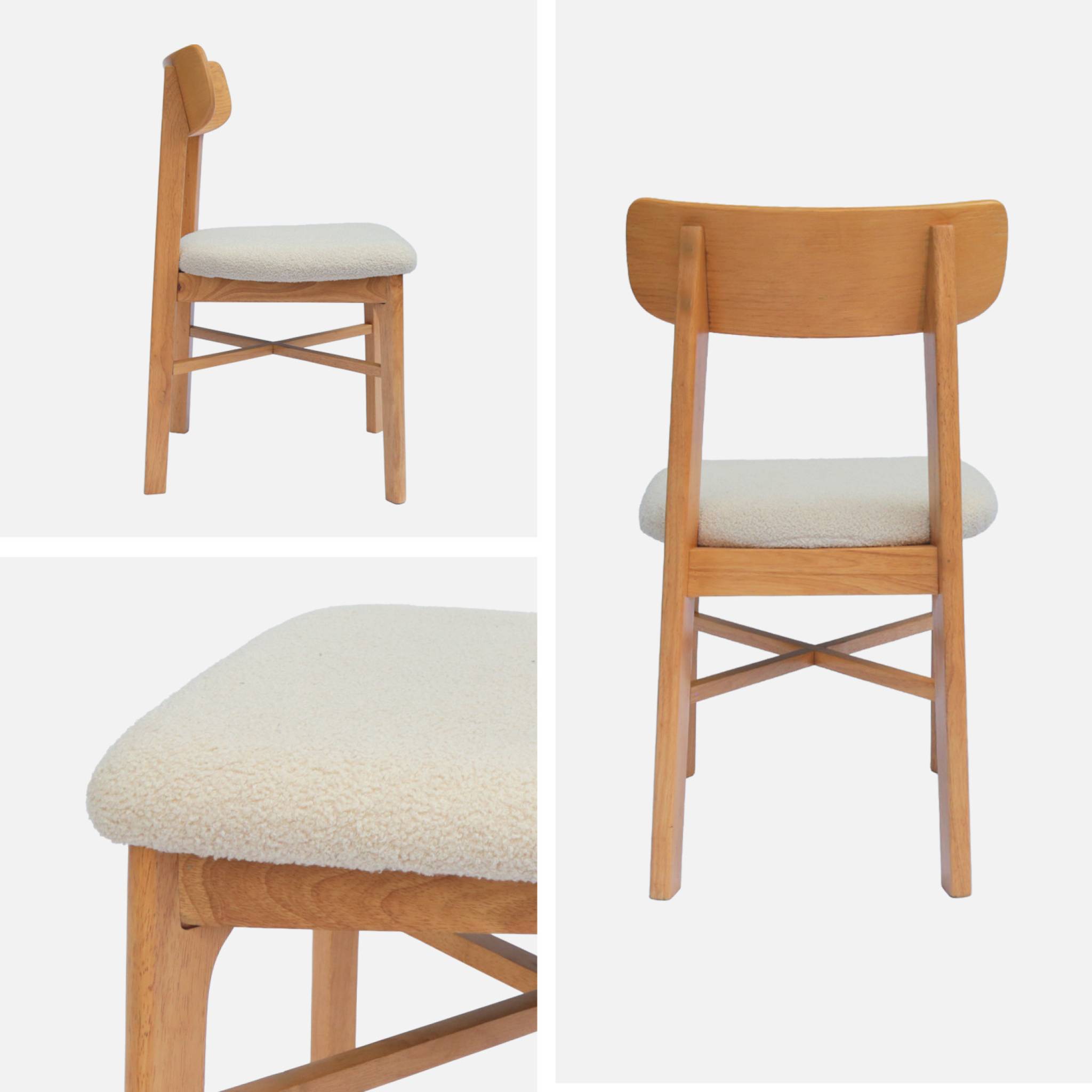 Chaise vintage bois d'hévéa et bouclette (lot de 2) THÉA