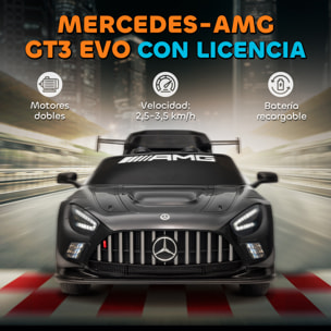 Coche Eléctrico para Niños, Mercedes-AMG GT3 Evo, Coche de Batería 12V, con Mando a Distancia 2,4 G, Motor Doble, Ruedas Auxiliares, Asa de Arrastre, Música Inalámbrica, Faros, Negro