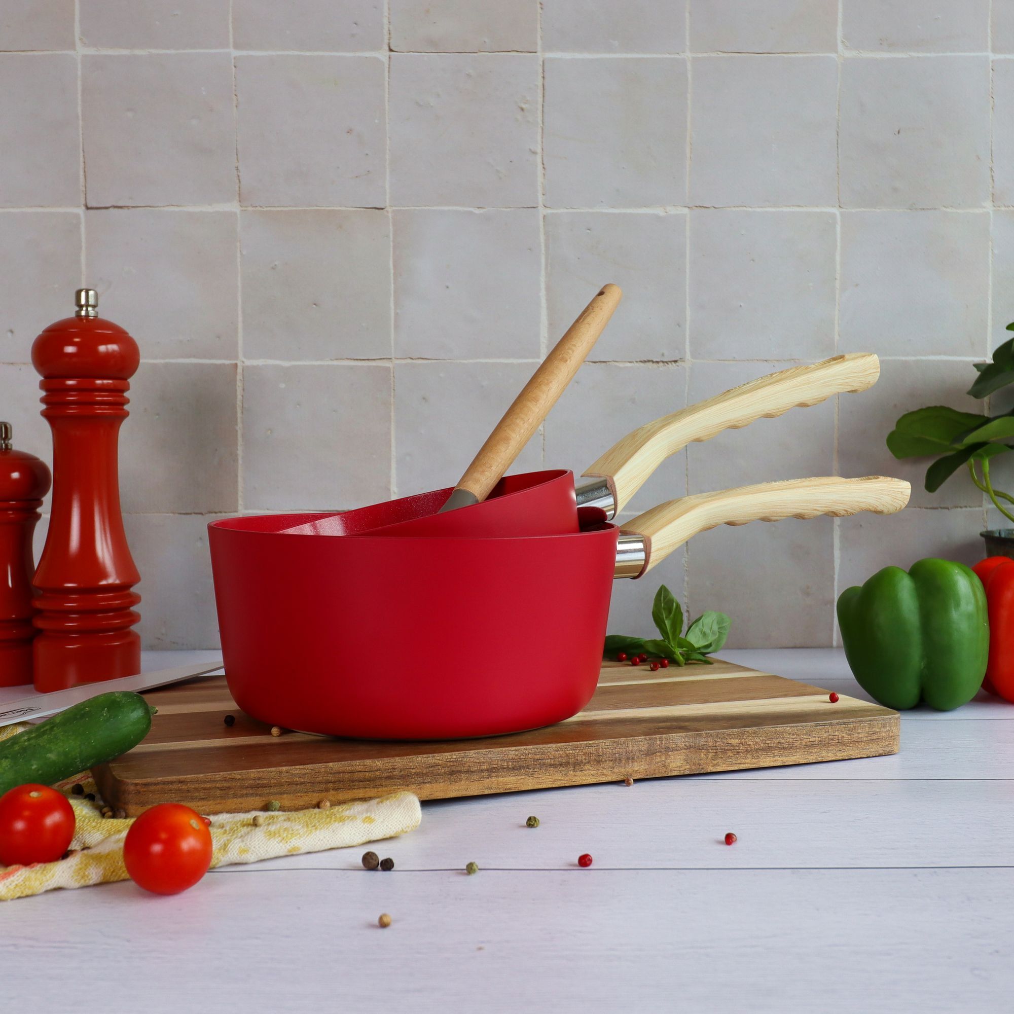 Lot de 3 casseroles revêtement céramique rouge -  tous feux MAGENTA