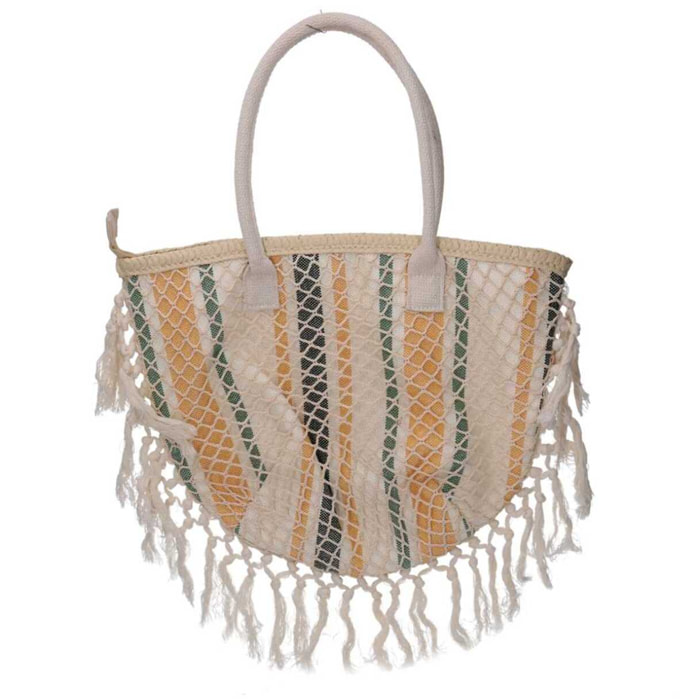 Borsa in tessuto a righe arancioni con nappe cm40x13h32/50