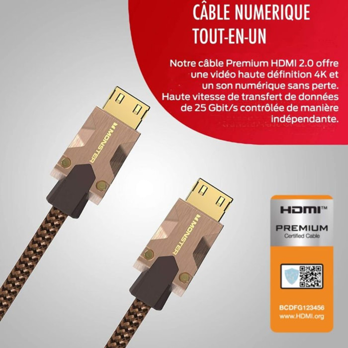 Câble HDMI MONSTERCABLE M2000 UHD 4K HDR10+ 25GBPS 1.5M