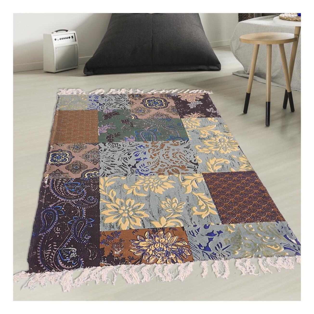 Tapis artisanal  Kilim sans velours NOVU motif ethnique