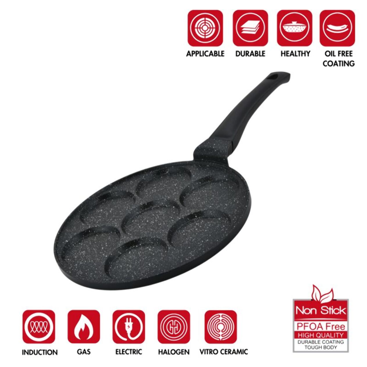 Poêle à crêpes et galettes avec revêtement en marbre 7 emplacements 26cm Herzberg HGCP267HO