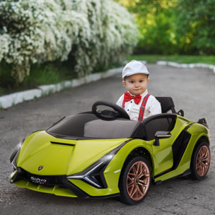 Coche Eléctrico Lamborghini SIAN 12V para Niños de +3 Años con Mando a Distancia Apertura de Puerta Música MP3 USB y Faros 3-5 km/h 108x62x40 cm Verde