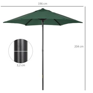 Sombrilla de Jardín Ø2x2 m Parasol Mástil de Aluminio con Techo de Ventilación y Poste Desmontable para Terraza Patio Exterior Verde