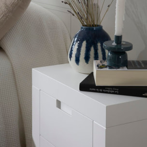 Table de chevet Sisal -bois massif et panneau de mdf-couleur laqué blanc mat 52 x 55 x 37 cm