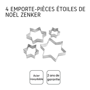 Lot de 4 emporte-pièces de Noël en forme d'étoiles Zenker Emporte-pièces