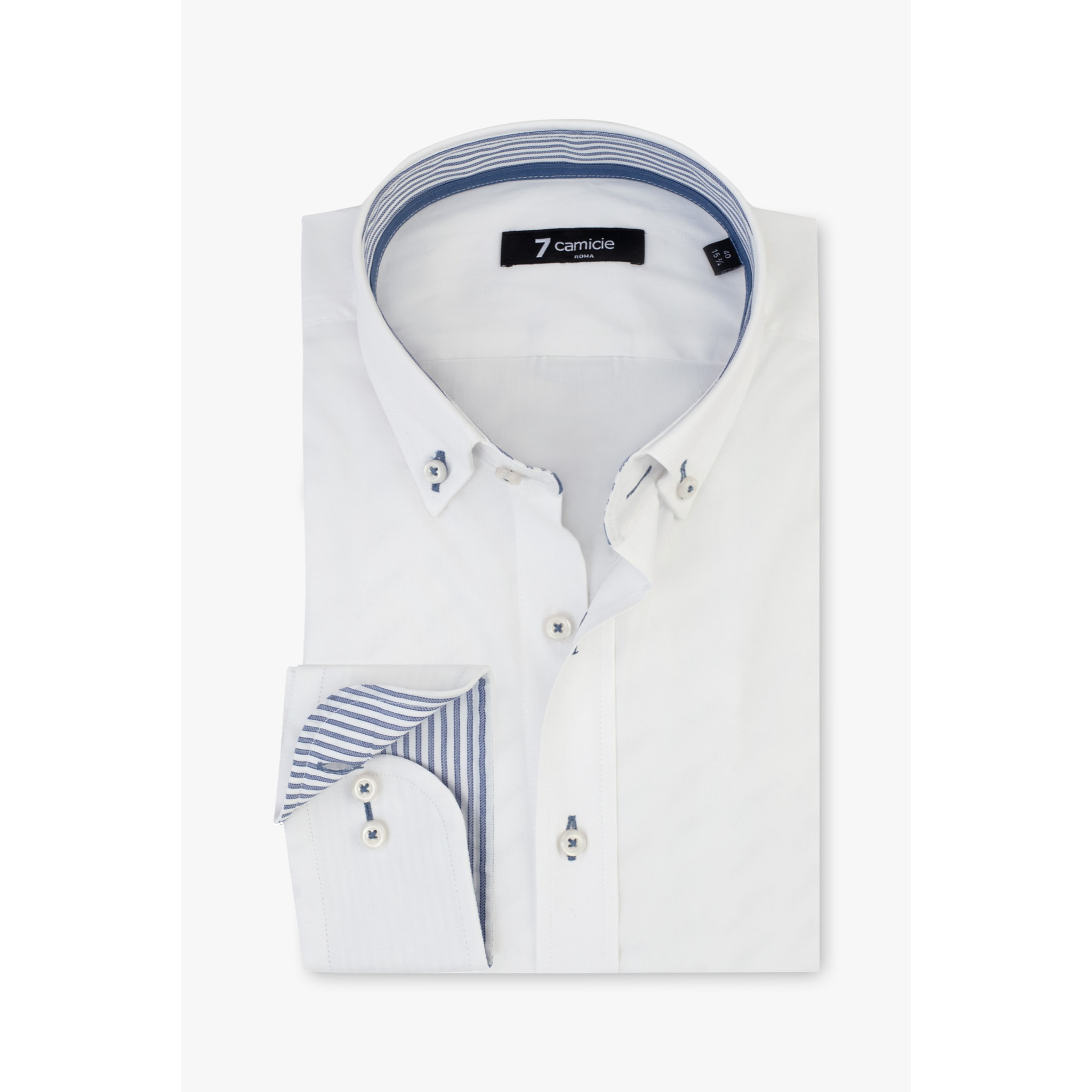 camicia uomo 1 bottone button down slim Popeline Stretch Unito Bianco