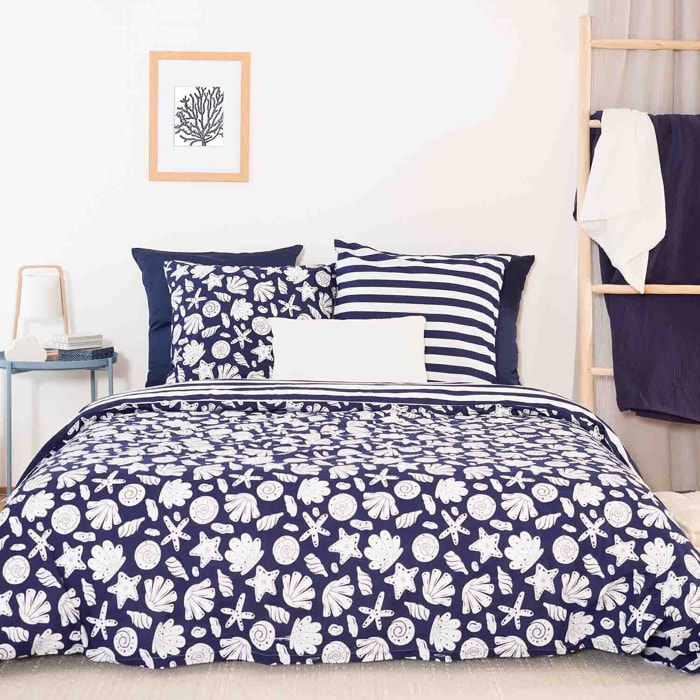 Parure housse de couette imprimé 100% coton - capri - bleu marine