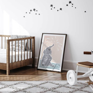 Affiche enfant scandi elephant  Affiche + cadre en bois - Noir
