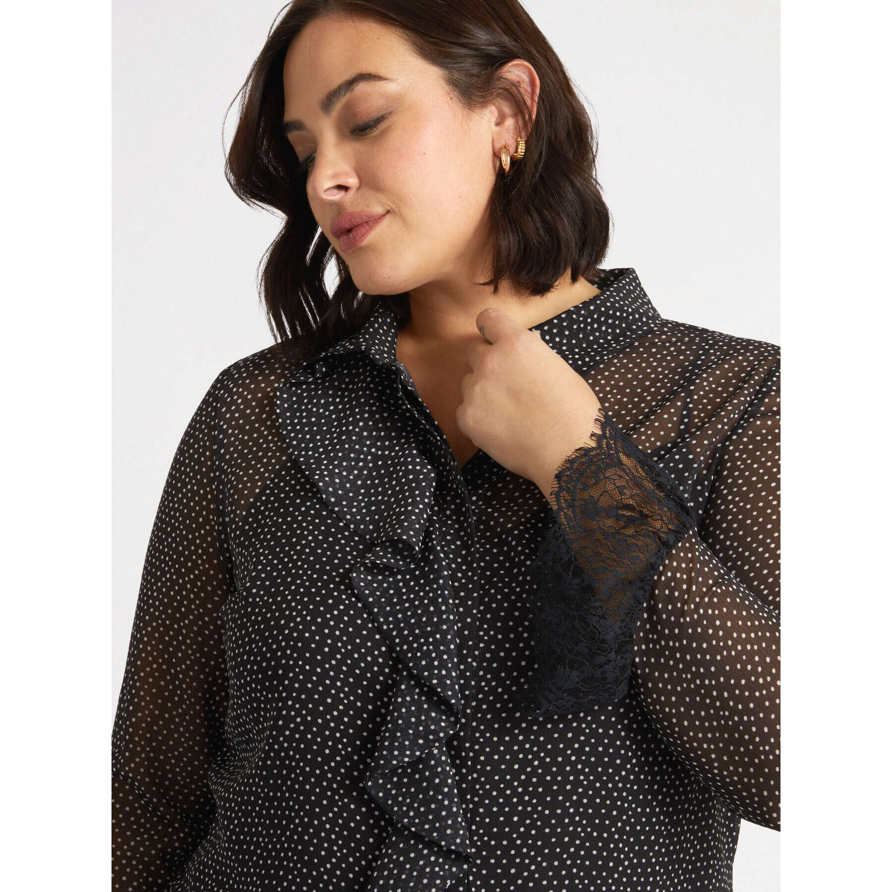 Fiorella Rubino - Camisa de lunares con volantes - Negro