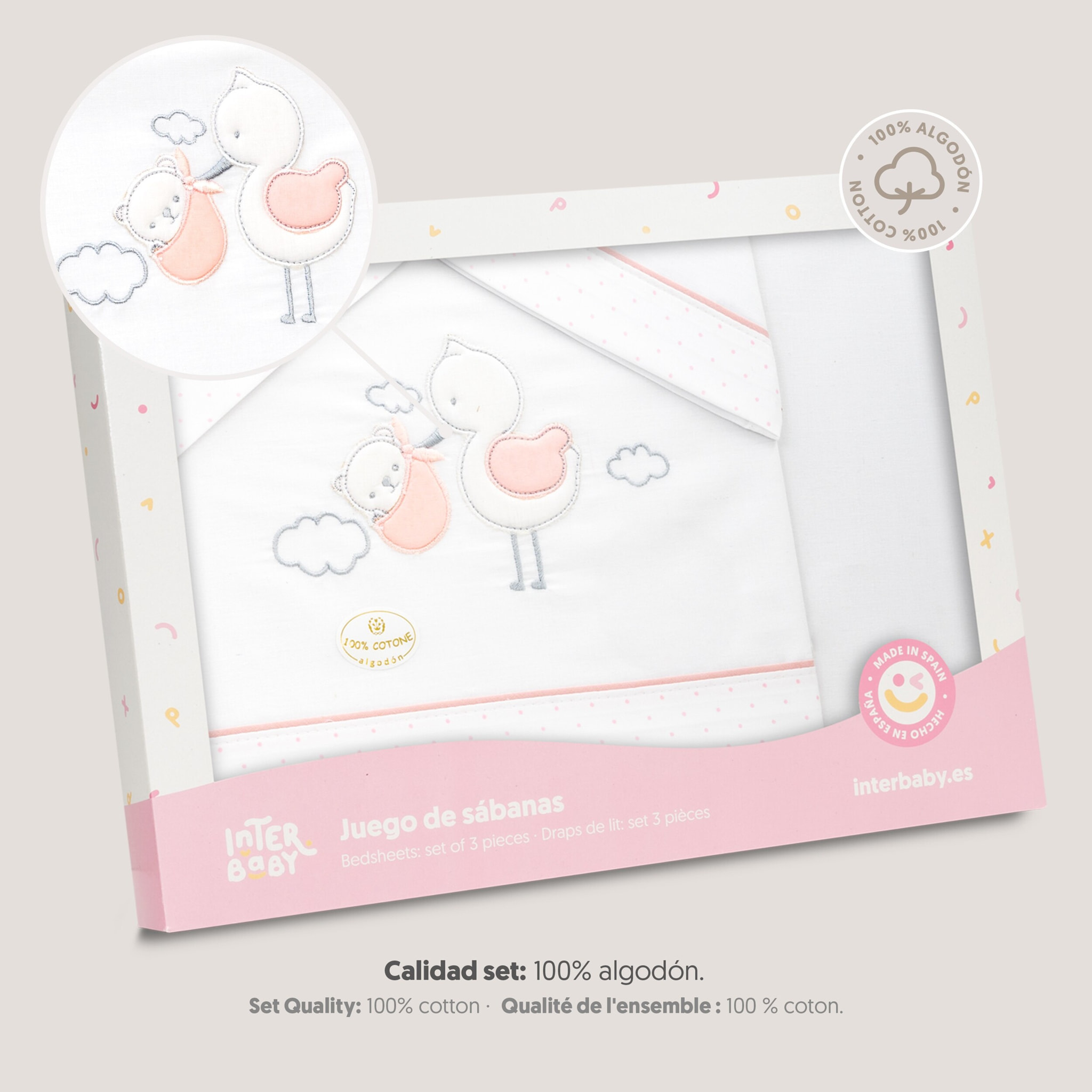 Triptico Minicuna Cigueña Oso Bco/Rosa