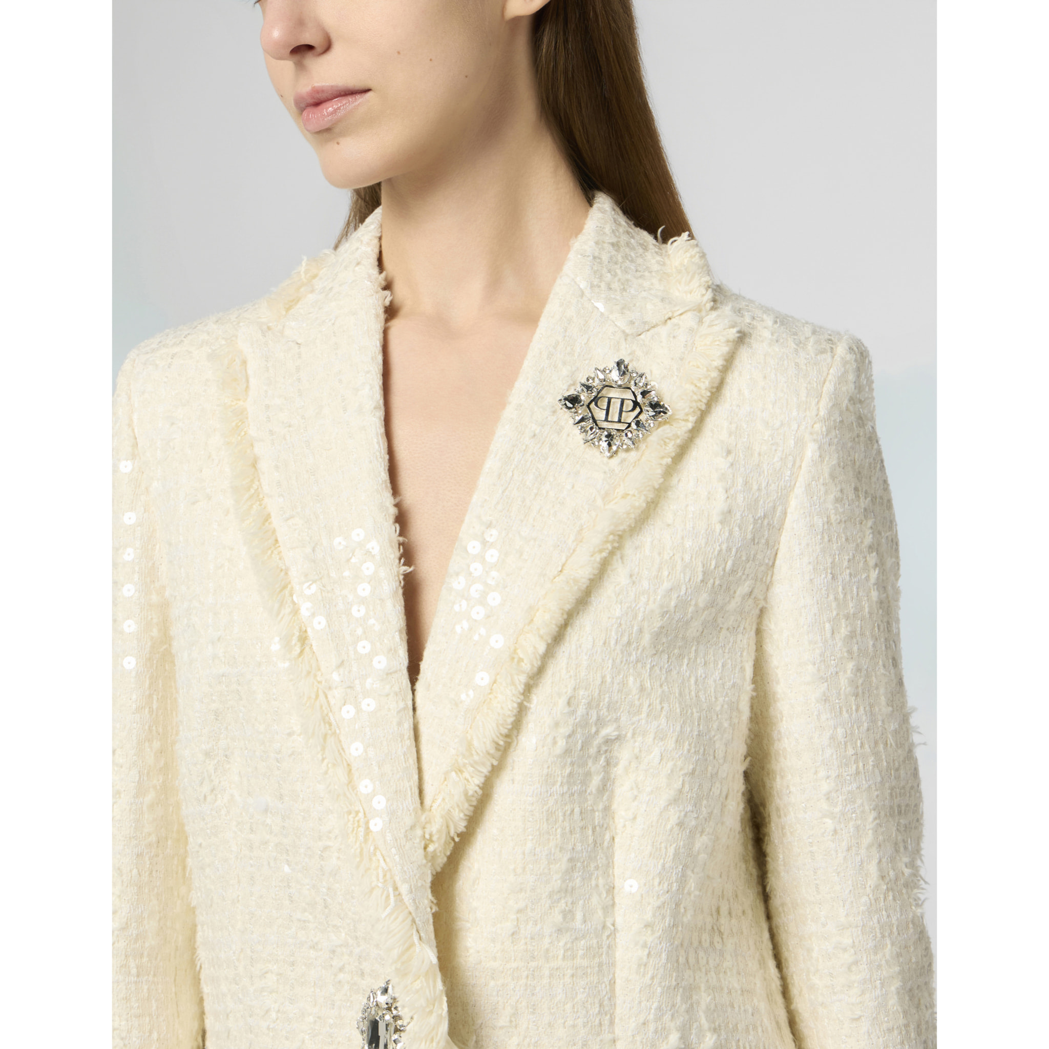 PHILIPP PLEIN Tweed Boyfriend's Fit Blazer Paillettes
