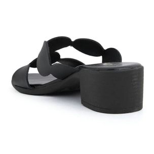 Sabot geometric-cut con tacco in vera pelle - NERO