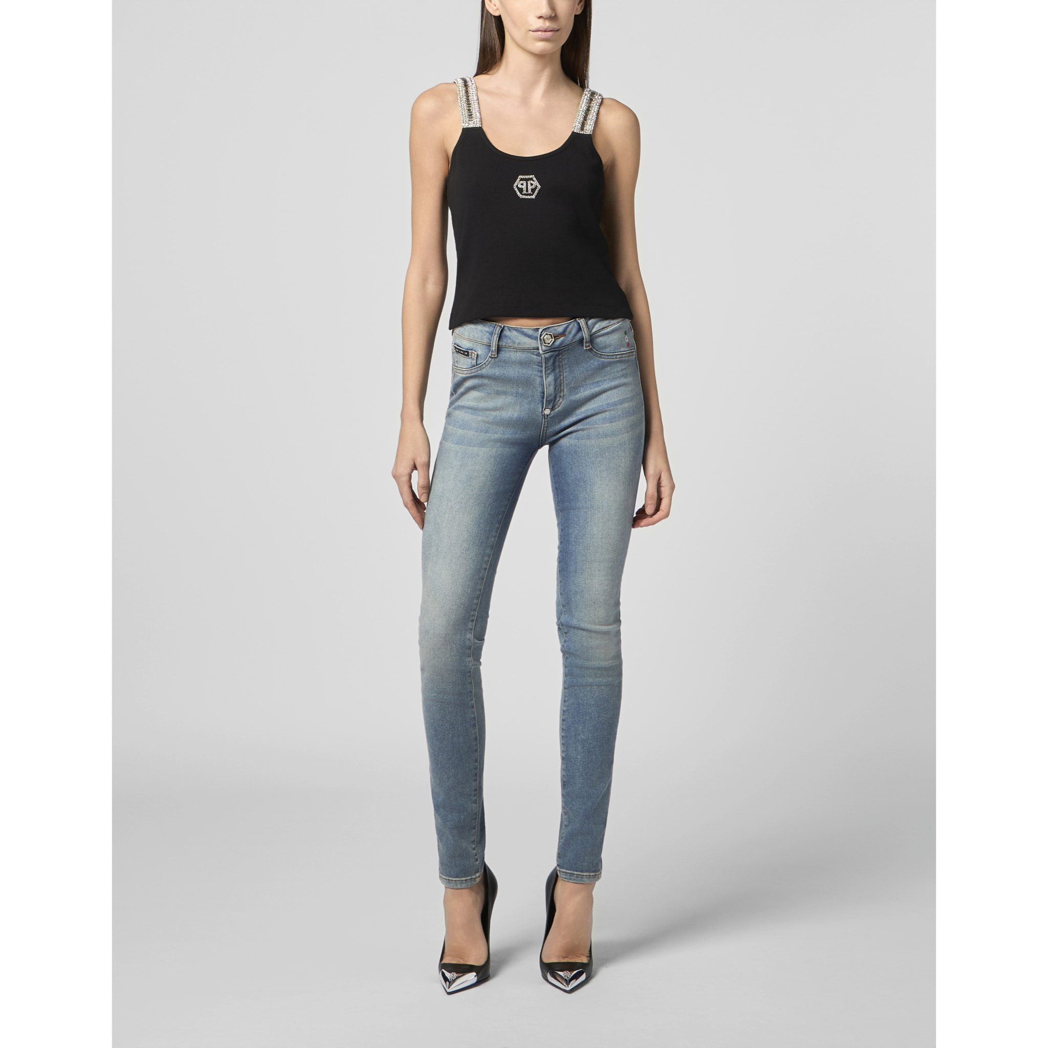 PHILIPP PLEIN Rib Tank Top Strass Hexagon