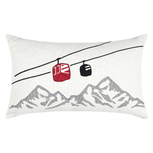 Coussin rectangulaire ambiance montagne brodé - Ecru