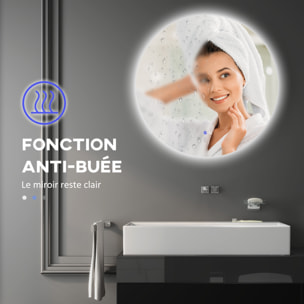 Miroir rond lumineux LED de salle de bain 70 cm avec éclairage interrupteur tactile système antibuée miroir mural LED à luminosité réglable 35 W gris