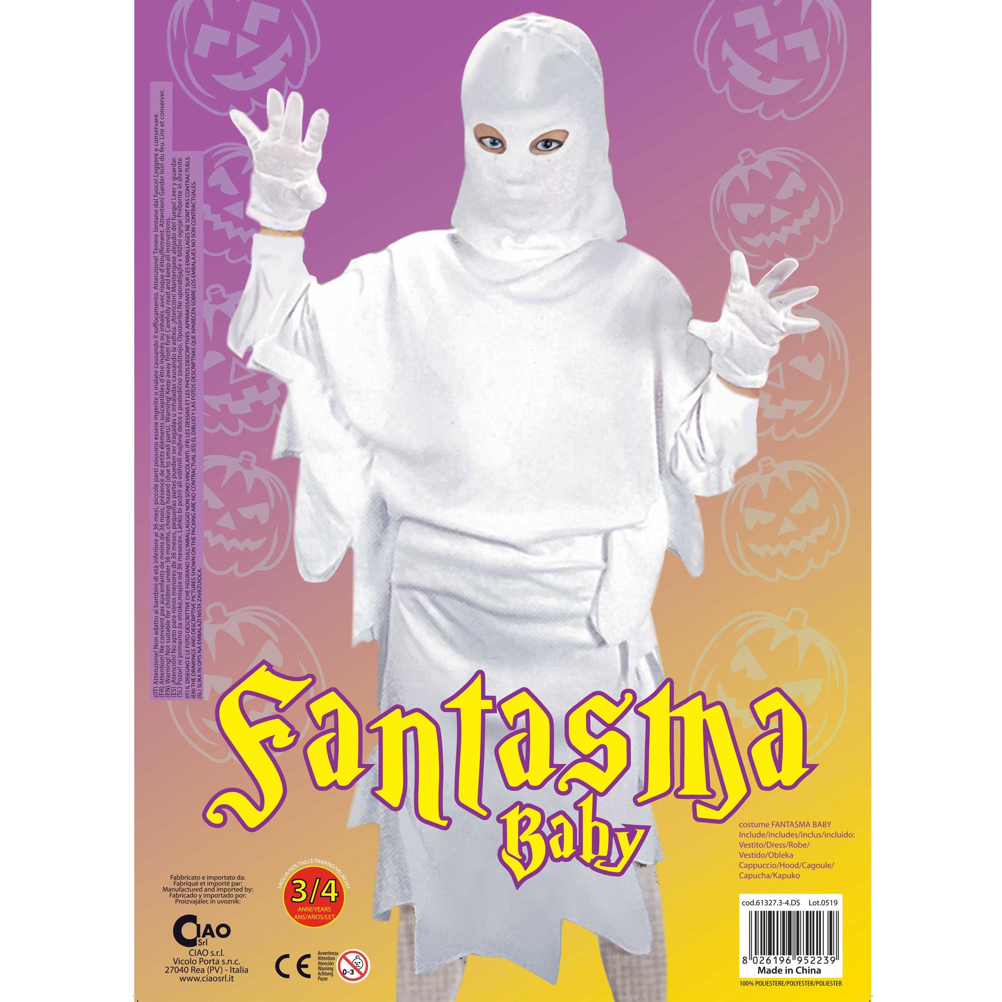 Travestimento Costume Halloween Fantasma Bianco Bambino Unisex