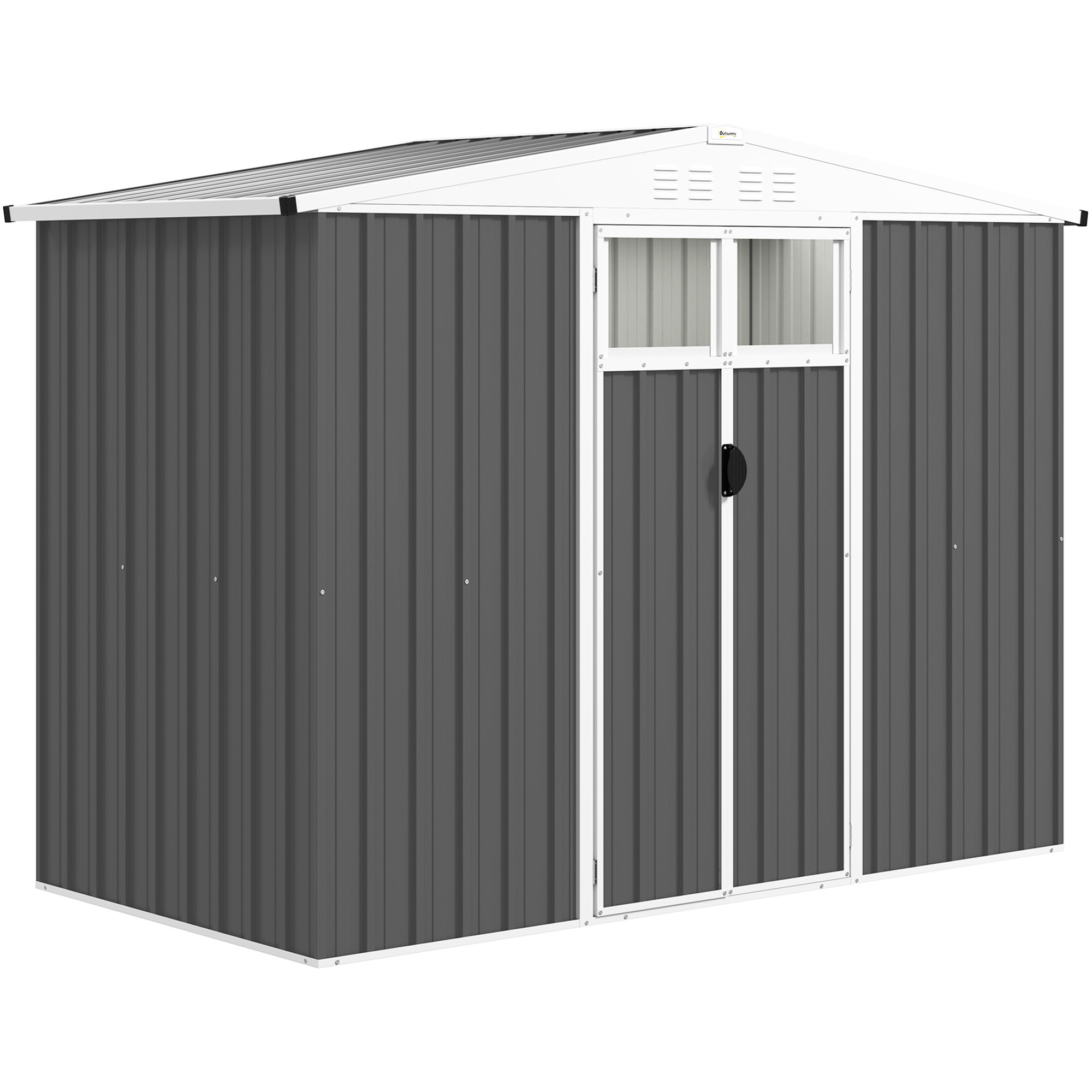 Abri de jardin surface 2,7 m² - 2 portes verrrouillables avec fenêtres - évents aération - tôle d'acier gris blanc