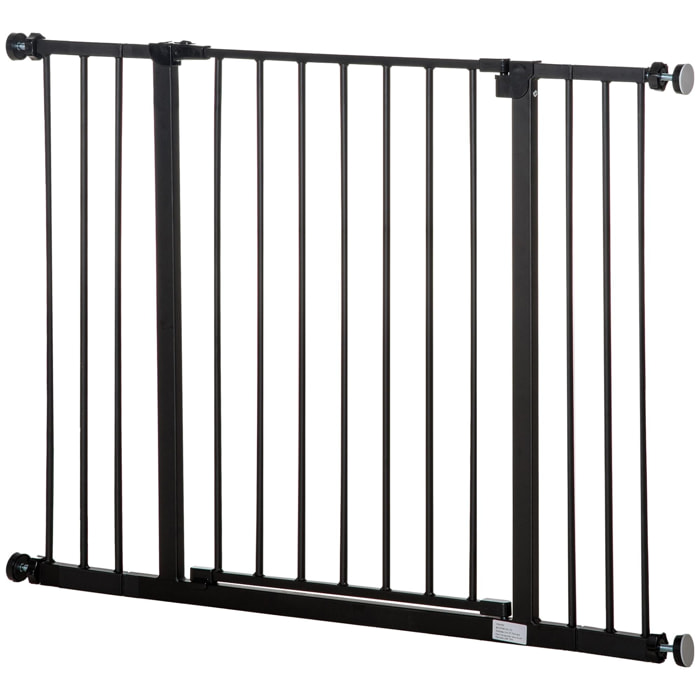 Barrière de sécurité longueur réglable dim. 76-107l x 76H cm sans perçage métal plastique noir
