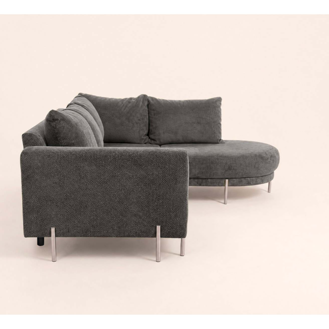 Gabin - Canapé d'angle droit 5 places en velours texturé - Gris