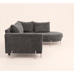 Gabin - Canapé d'angle droit 5 places en velours texturé - Gris
