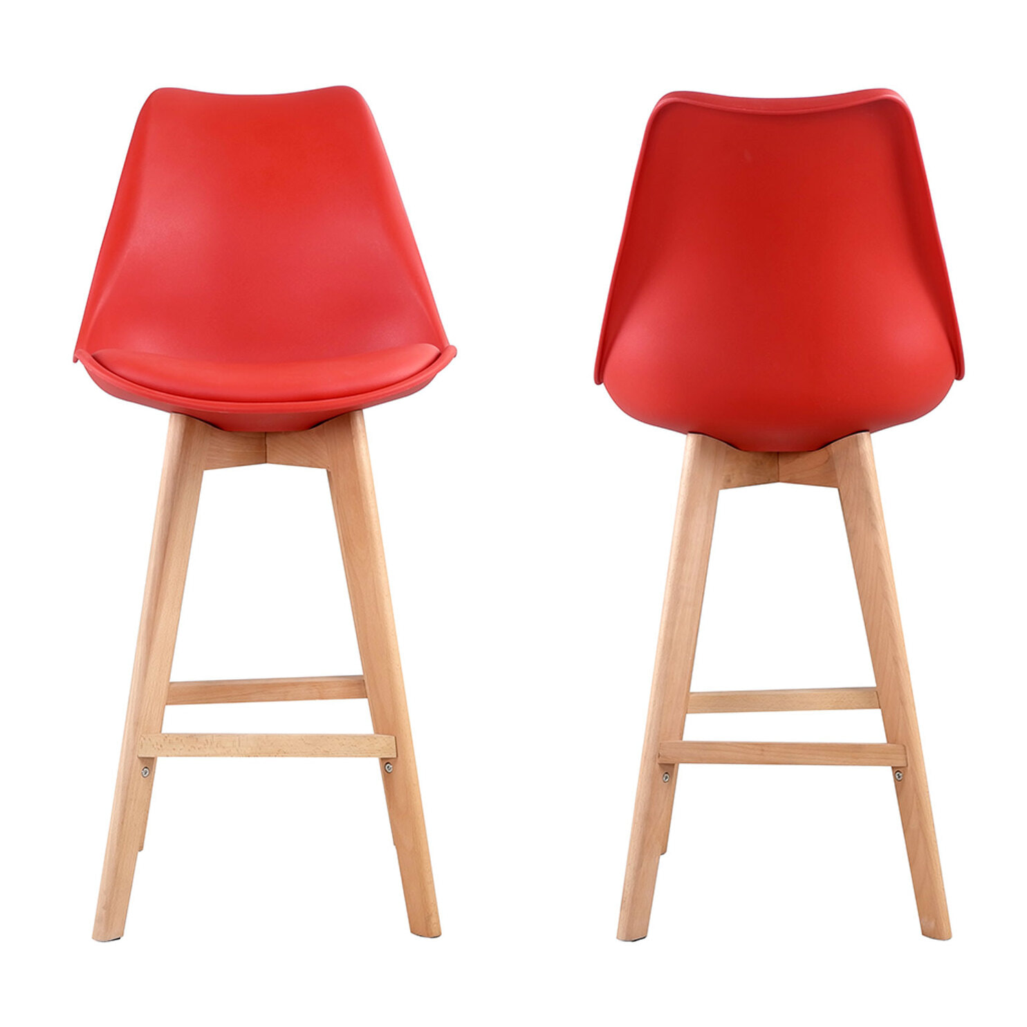 Lot de 2 tabourets scandinaves SVEN rouge avec coussin
