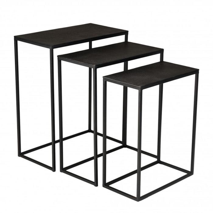 JONAS - Set de 3 tables gigognes rectangulaires aluminium noir pieds métal