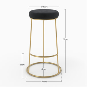 Lot de 2 tabourets de bar 73 cm en velours noir - Kendal
