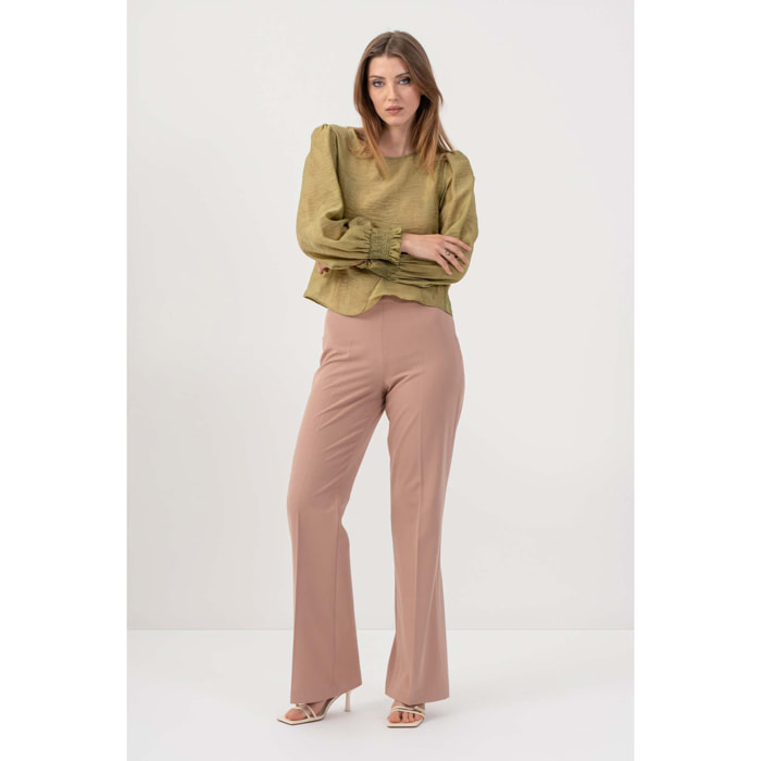 Kocca - Blusa con polsini smock Donna, Tinta unita, Girocollo