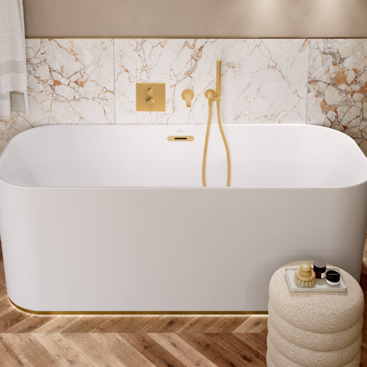 Pommeau de douche VILLEROY & BOCH Verve Showers Stick + Flexible de douche Universal Showers 160 cm Or brossé