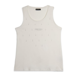 Canotta decorata da Strass in jersey modal