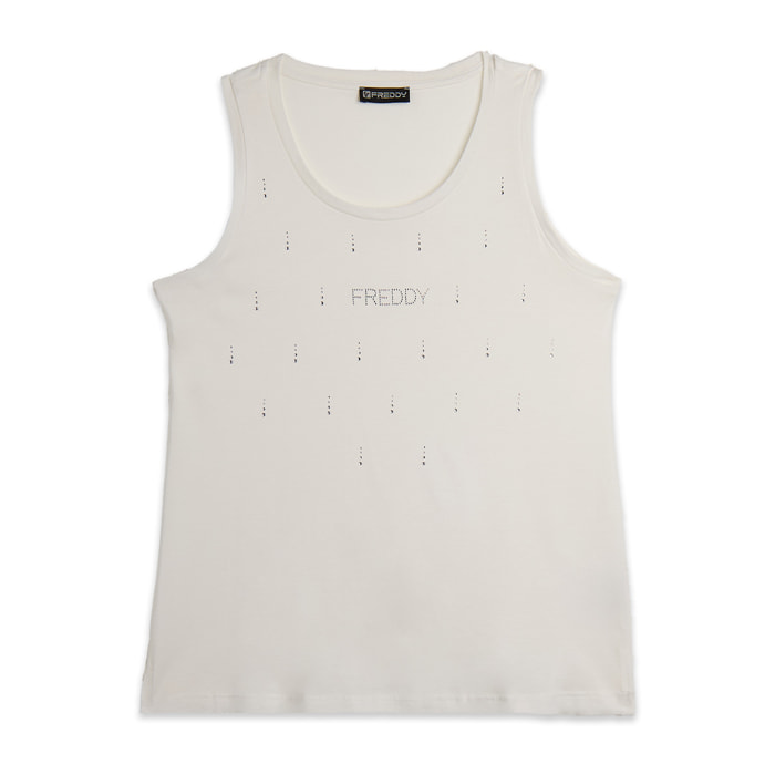 Canotta decorata da Strass in jersey modal