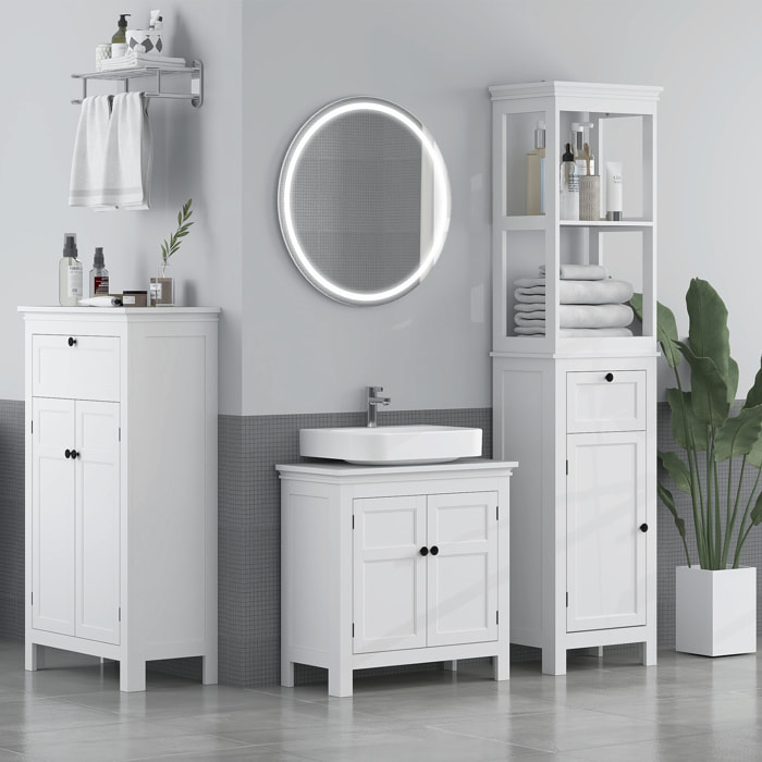 Columna de Baño Mueble de Baño con Cajón Puerta Estante Ajustable y 2 Compartimientos Armario de Baño Moderno 40x30x165 cm Blanco