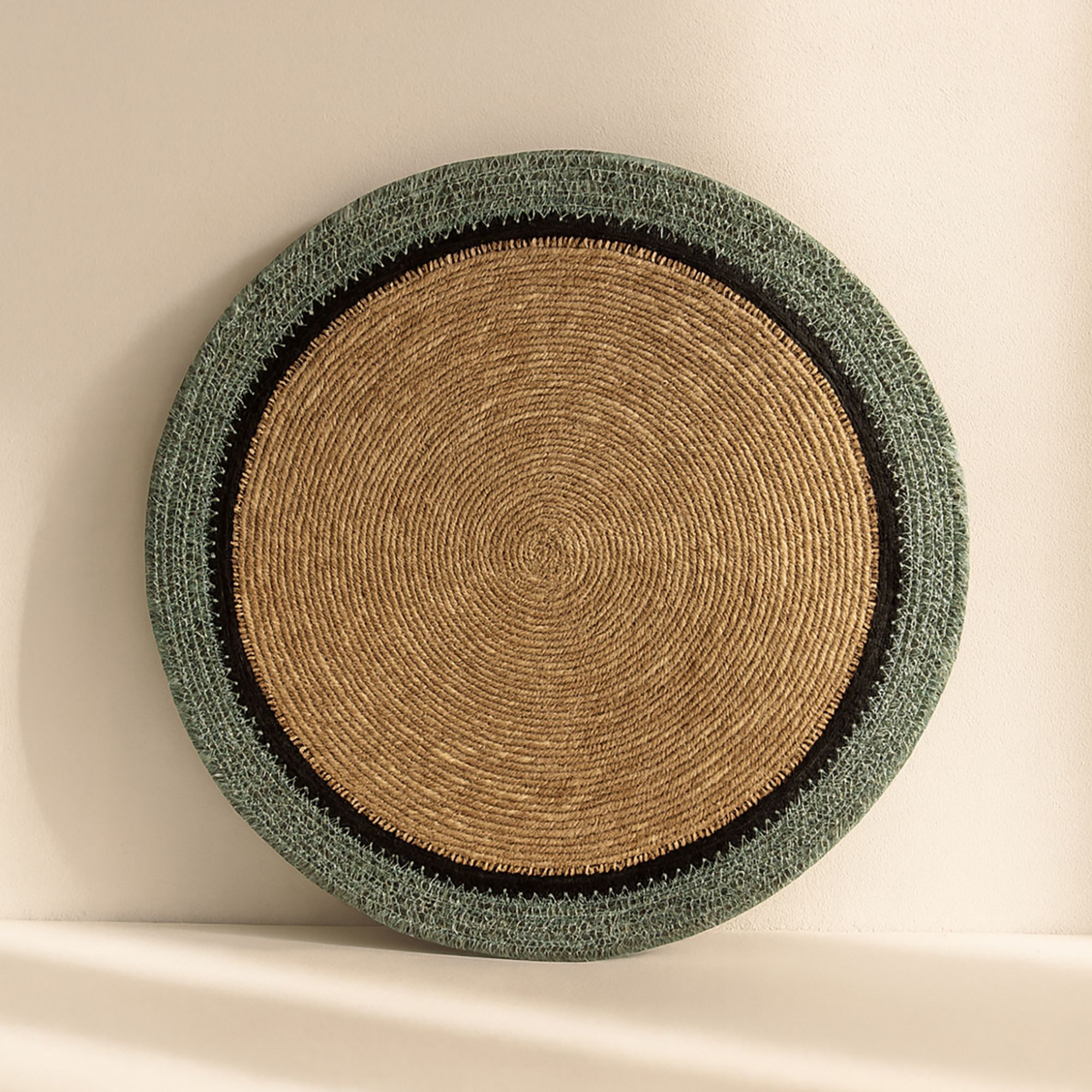 Lot de 6 sets de table en jonc de mer naturel et vert d38cm IRIS